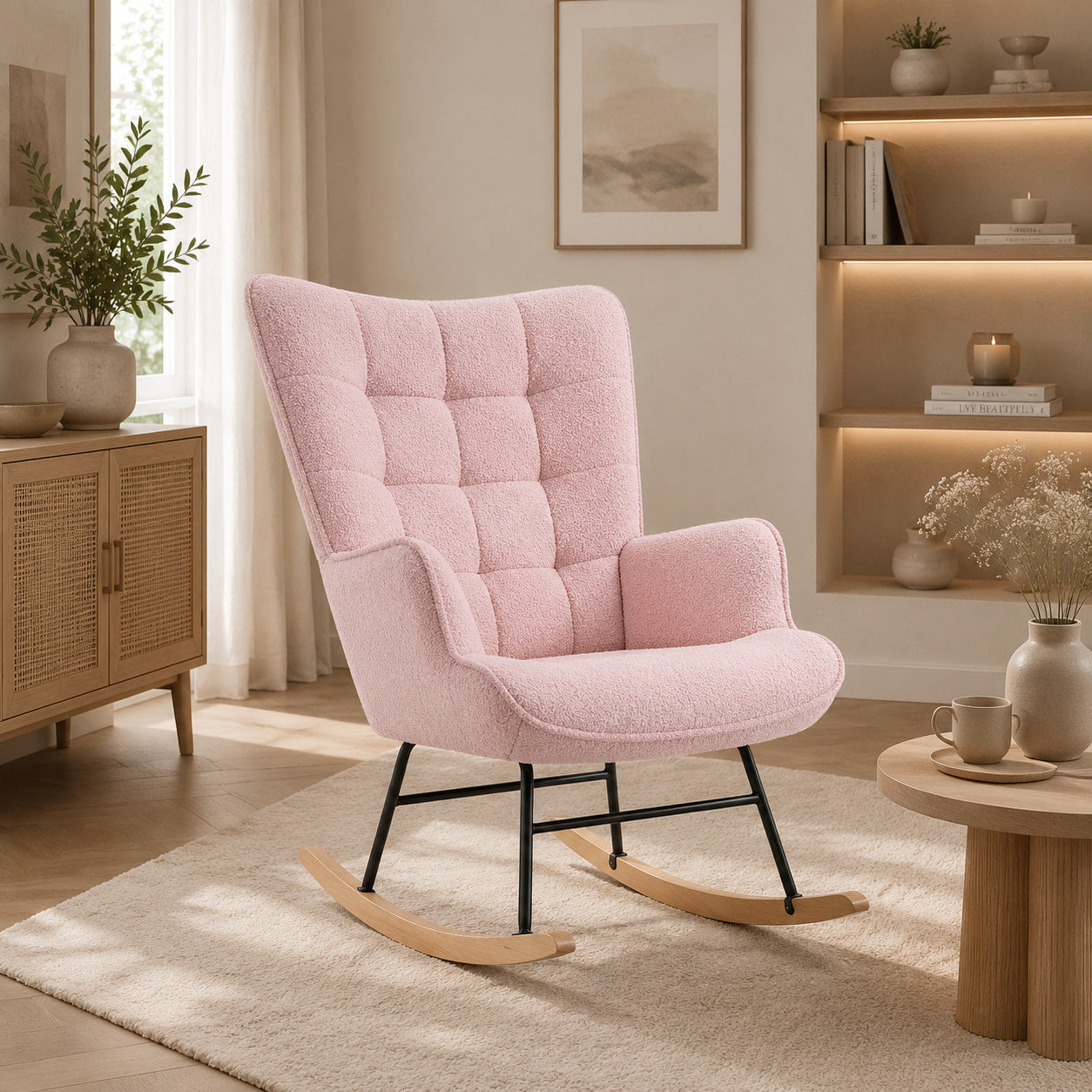 Brume | Fauteuil à bascule teddy à dossier haut