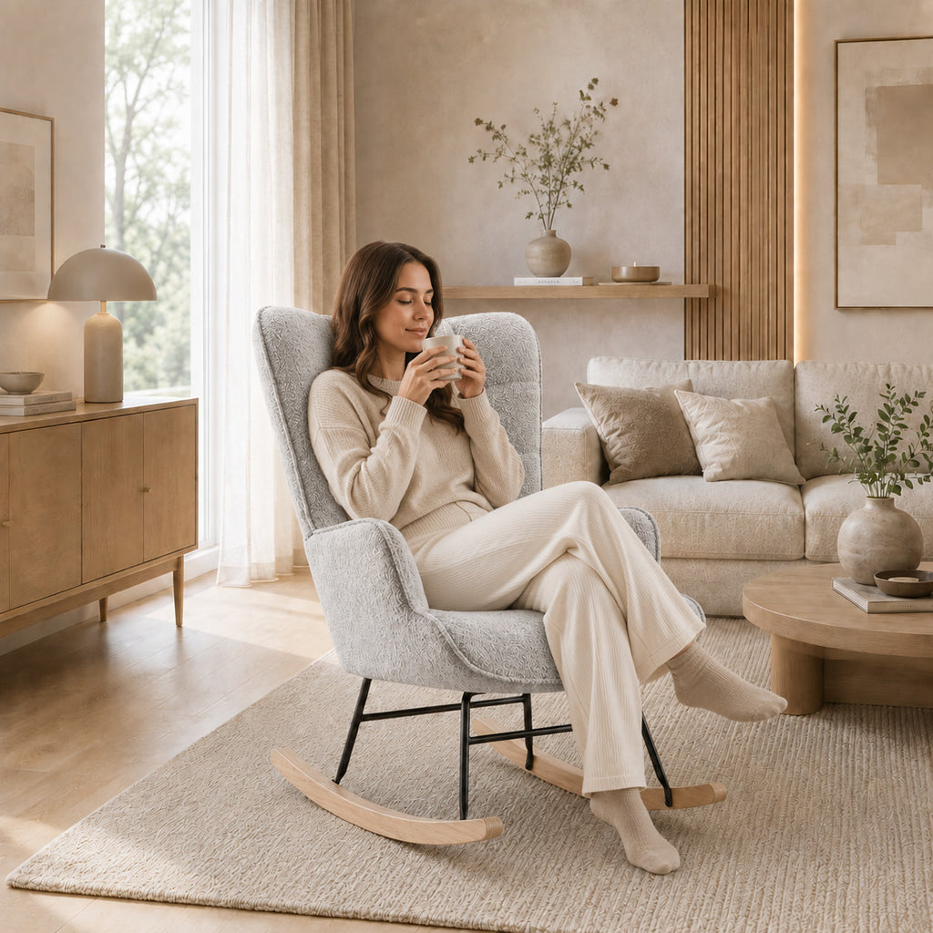 Brume | Fauteuil à bascule teddy à dossier haut