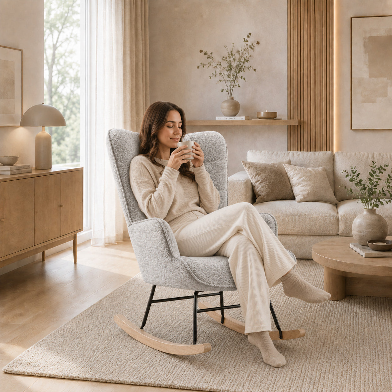 Brume | Fauteuil à bascule teddy à dossier haut