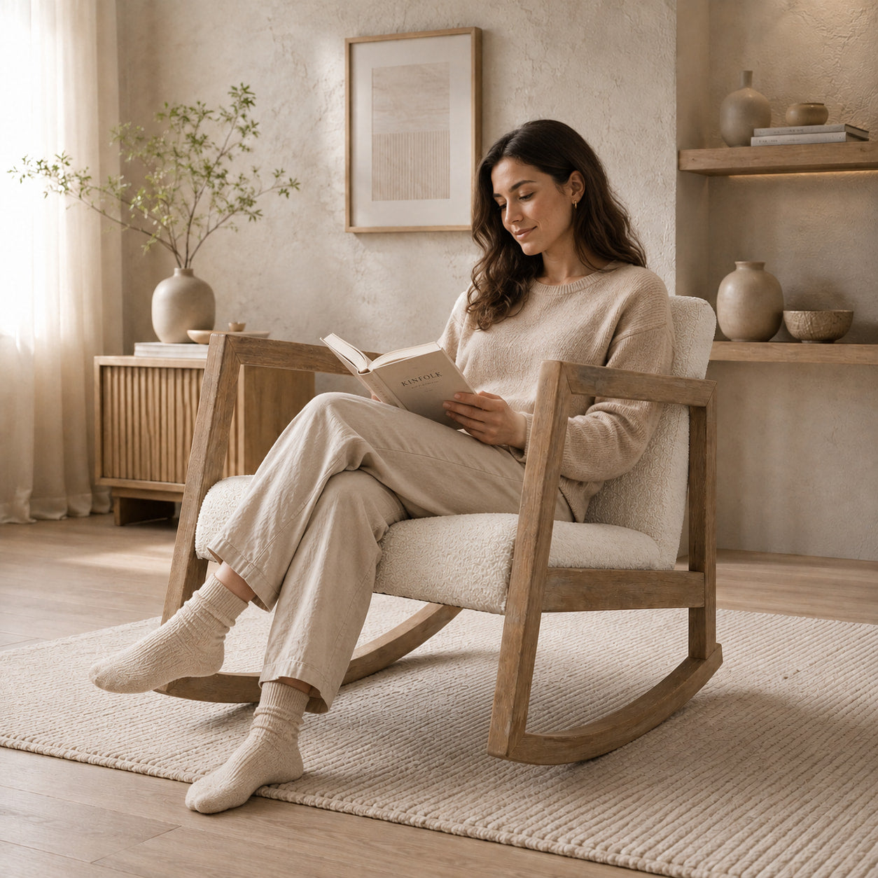 Lueur | Rocking chair scandinave en bouclette et hévéa