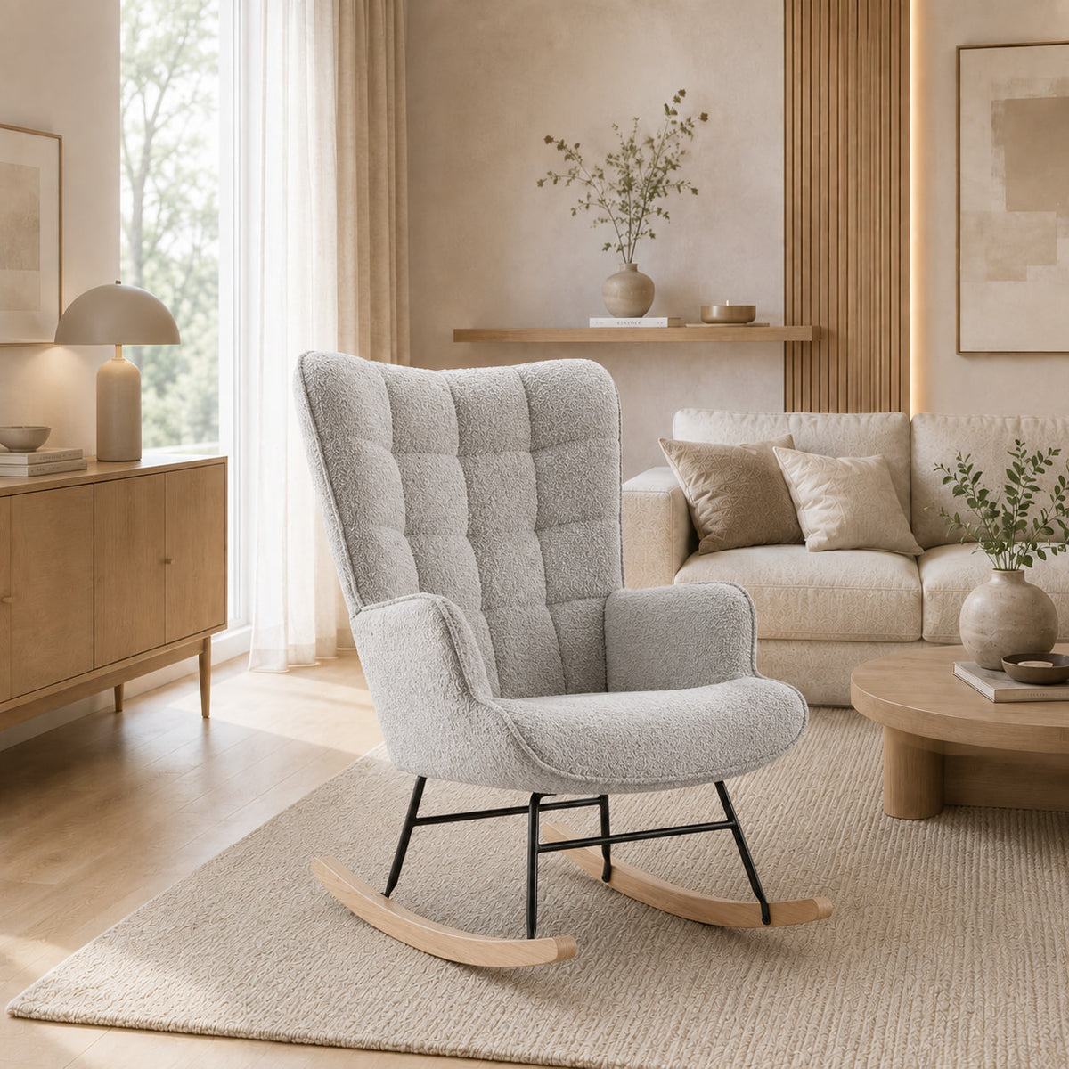 Brume | Fauteuil à bascule teddy à dossier haut