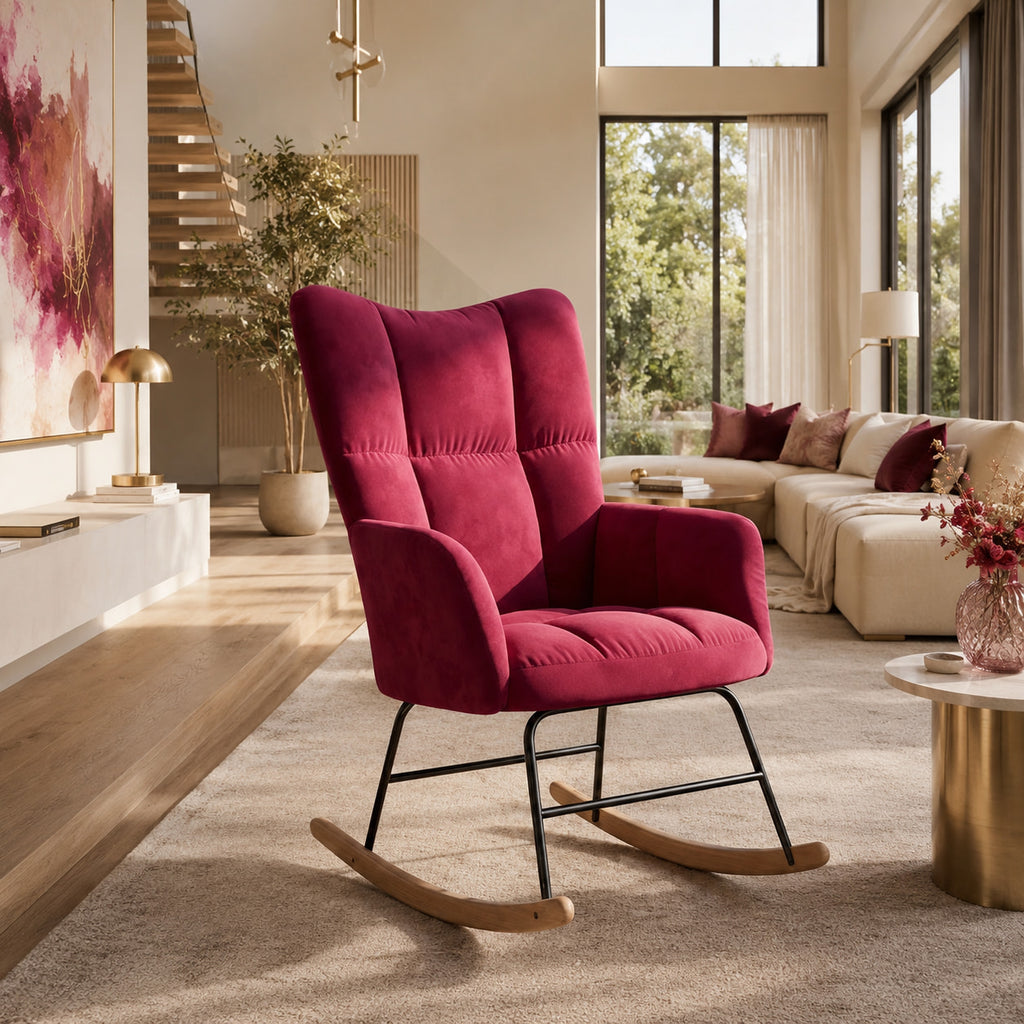 Aura | Rocking chair en velours capitonné