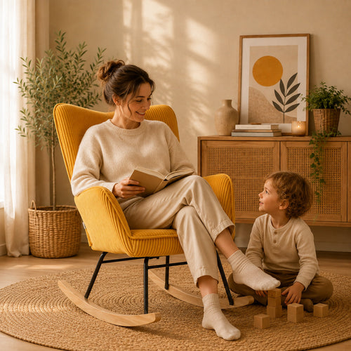 Aube | Rocking chair vintage en velours côtelé