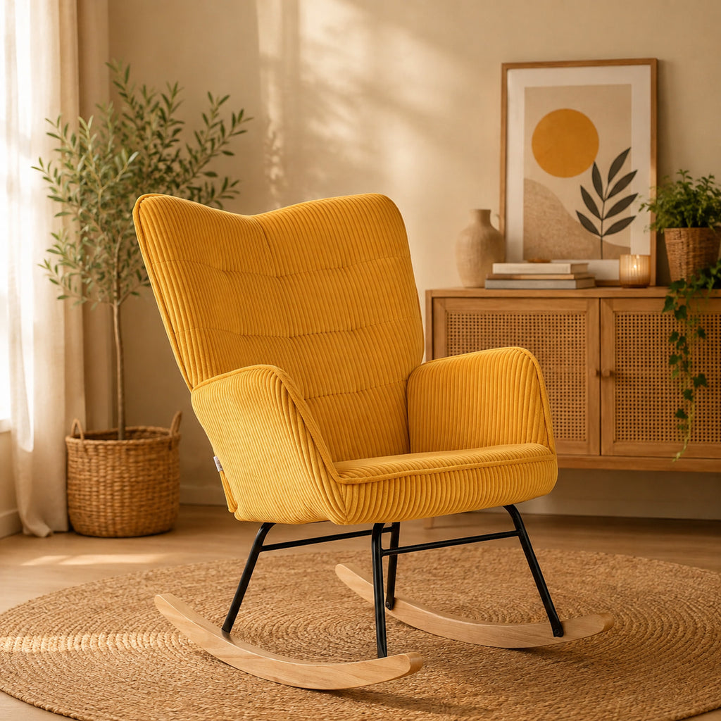 Aube | Rocking chair vintage en velours côtelé