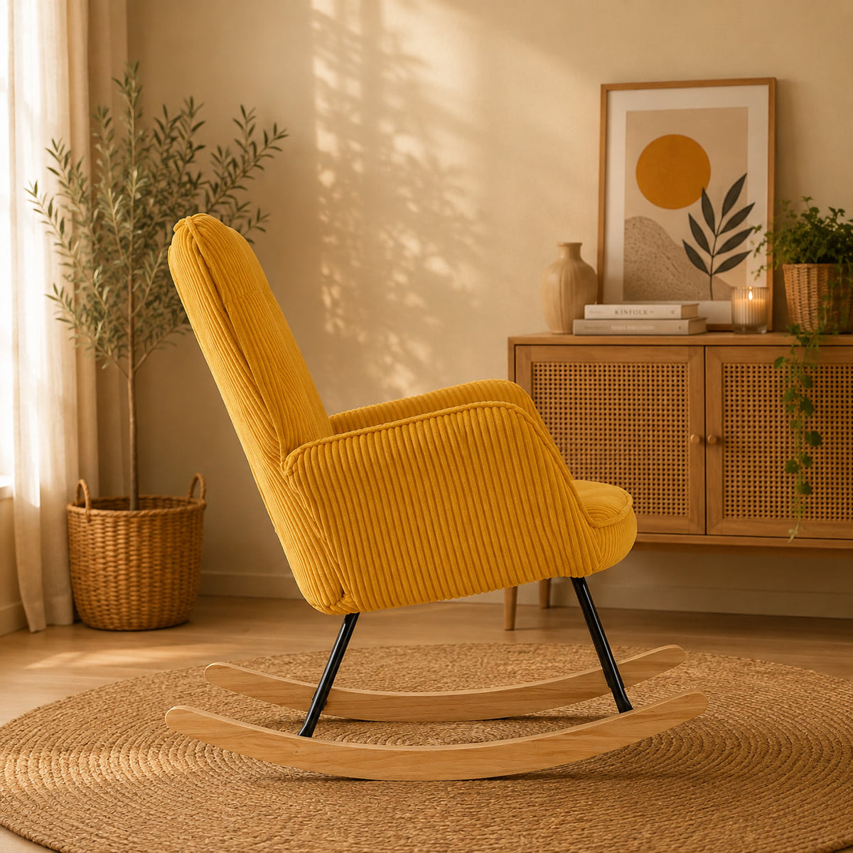 Aube | Rocking chair vintage en velours côtelé